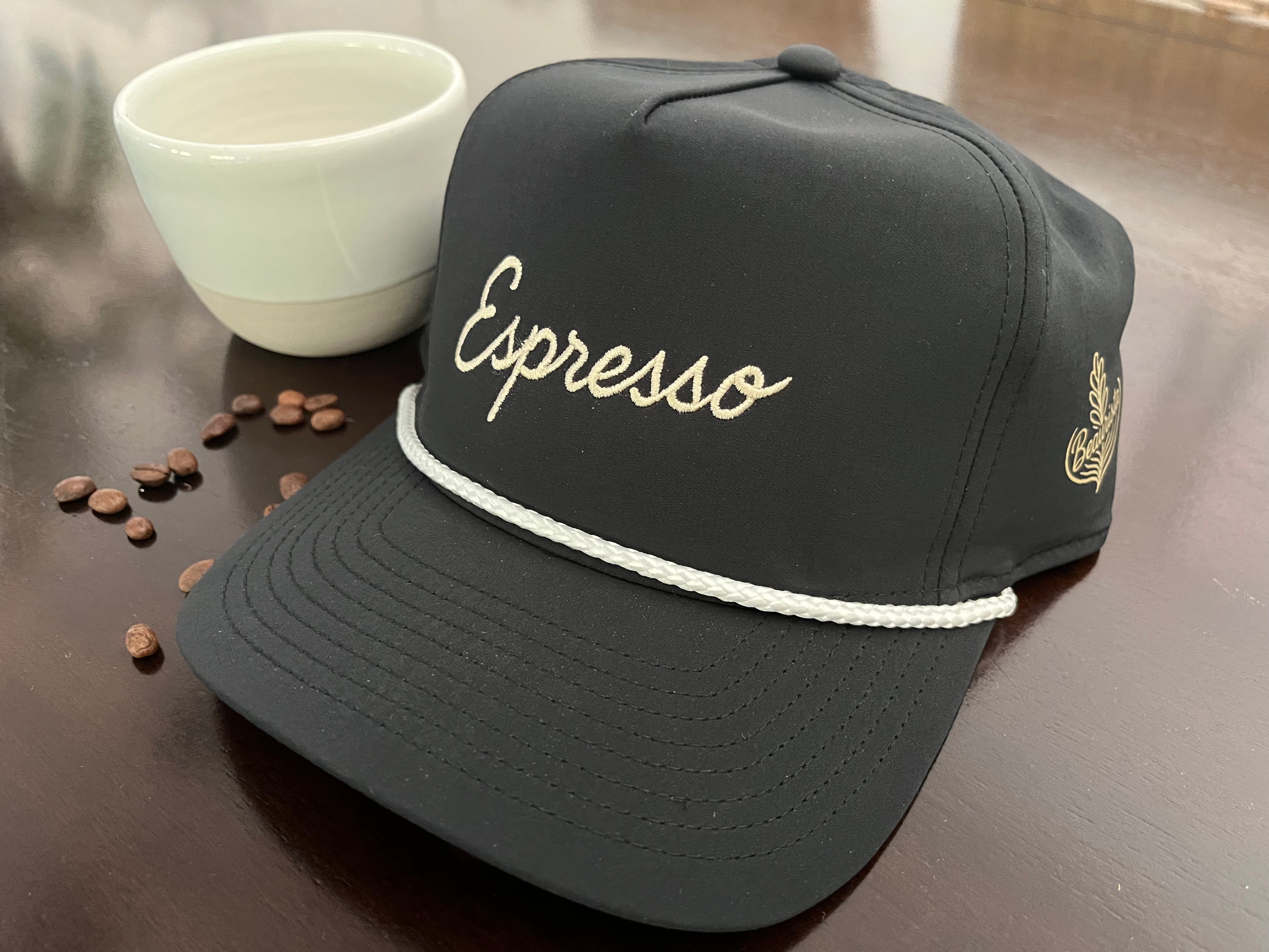 Espresso Rope Hat - Black w/ Cream Script