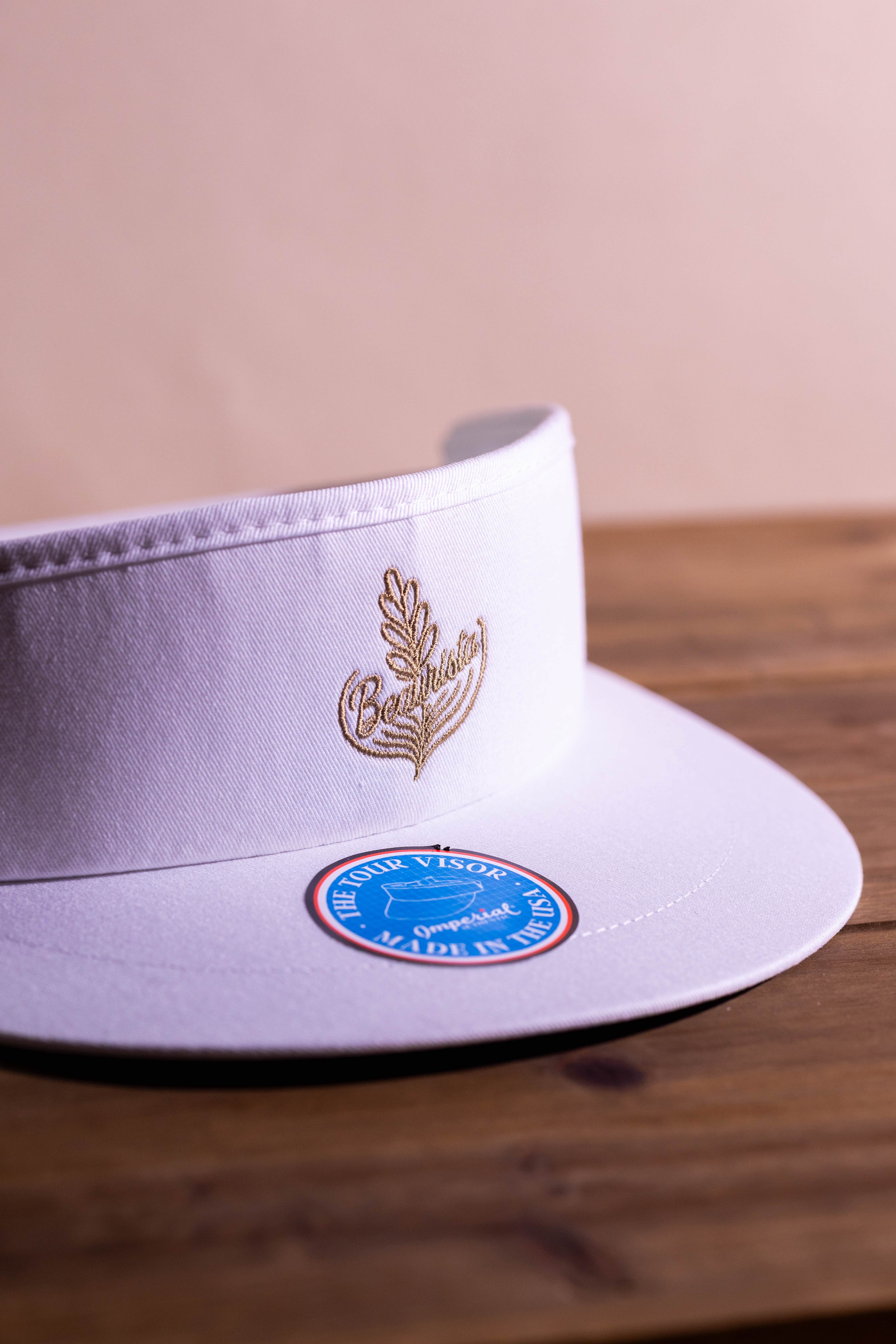 Beaurista Tour Visor- White w/ Gold Logo